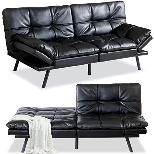 Memory Foam Futon Sofa Bed, Convertible Sleeper Love seat for Living Room, Office, Small Space, Apartment, Dormitory, Adjustable Backrests and Armrests