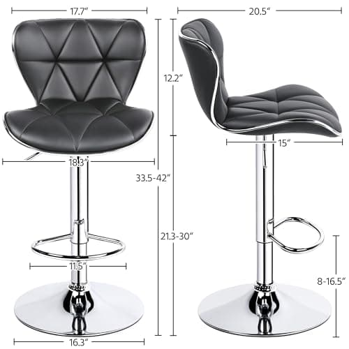 Yaheetech Stylish Grey Adjustable PU Leather Bar Stools, Counter Height, Set of 2