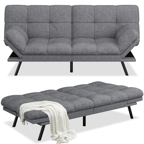 MUUEGM 71" Reversible Recliner Sofa Bed, PU Leather Matte Black
