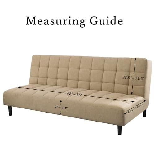Turquoize Stretch Elastic Futon Couch Cover, Thick Soft Biscotti Beige