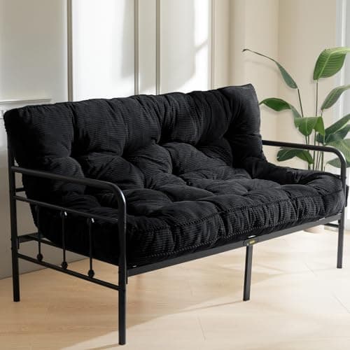 MAXYOYO Full Size Tufted Futon Mattress, Extra Thick Shredded Foam, Black
