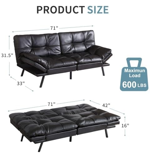 Memory Foam Futon Sofa Bed Couch - Modern Loveseat Daybed, Comfy Sleeper Couch, Easy Assembly, Black