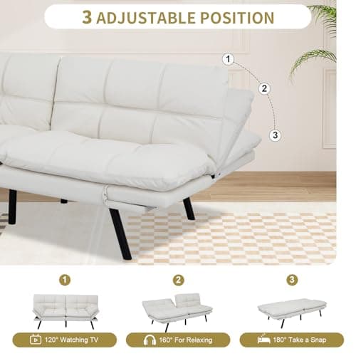 MUUEGM White Convertible Memory Foam Sofa Bed with Adjustable Backrest