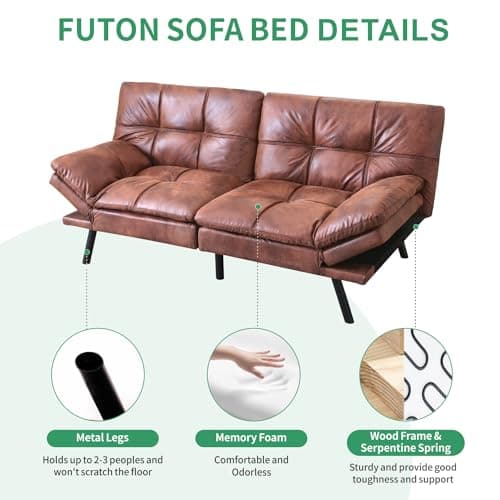 Memory Foam Futon Sofa Bed with Adjustable Backrest for Living Room