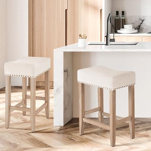 Furniliving Beige Saddle Stool Set of 2, 25.7" Counter Height