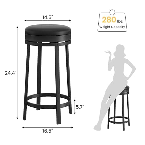 IDEALHOUSE Black Swivel Bar Stools Set of 2 with Footrest
