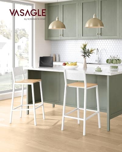 VASAGLE Oak Beige and White Bar Stool Set ULBC070W09
