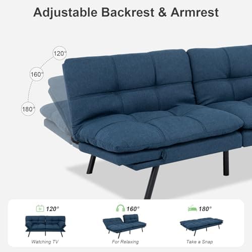 MUUEGM Blue Convertible Memory Foam Sofa Bed with Adjustable Backrest for Living Room