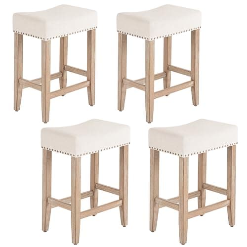 Furniliving Beige Saddle Stool Set of 2, 25.7" Counter Height