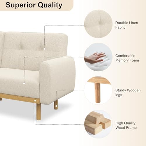 MUUEGM Beige 79.3" Convertible Memory Foam Sofa Bed with Adjustable Backrests