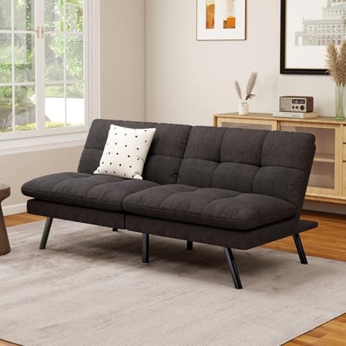 MUUEGM Adjustable Backrest Folding Futon Couch, Memory Foam Black Sofa Bed