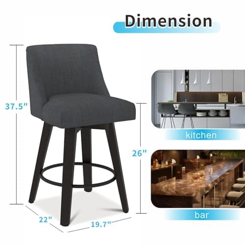 360° Swivel Counter Barstools, Performance Fabric Upholstered Stools - Set of 2
