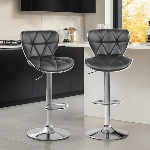 Yaheetech Stylish Grey Adjustable PU Leather Bar Stools, Counter Height, Set of 2