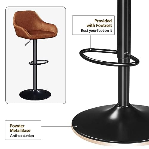 Yaheetech Brown PU Leather Swivel Bar Stool Set, Counter Height, Adjustable Backrest & Footrest