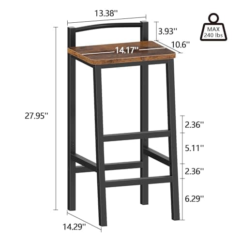 Furologee 2 Pack 24" Counter Height Bar Stools with Backrest