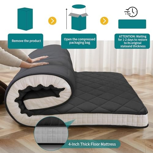 Black Full Size SUNYRISY Japanese Foldable Futon Mattress