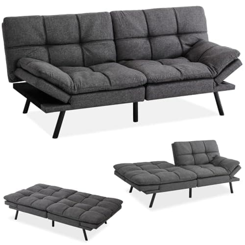 MUUEGM Futon Sofa Bed with Adjustable Backrest, Dark Grey