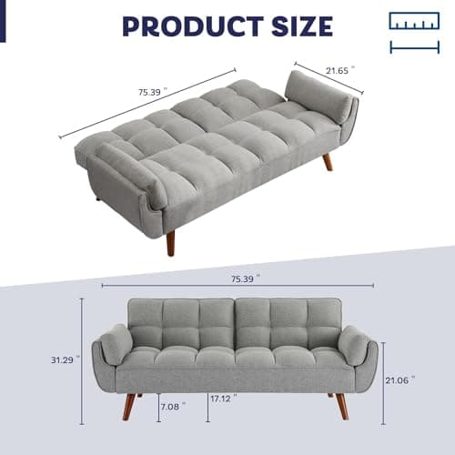 Fangflower Velvet Futon Sofa Bed with Adjustable Backrest