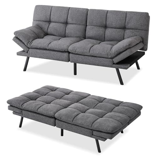 MUUEGM Futon Sofa Bed, Memory Foam Convertible Couch for Compact Space, Easy Assembly (Grey)