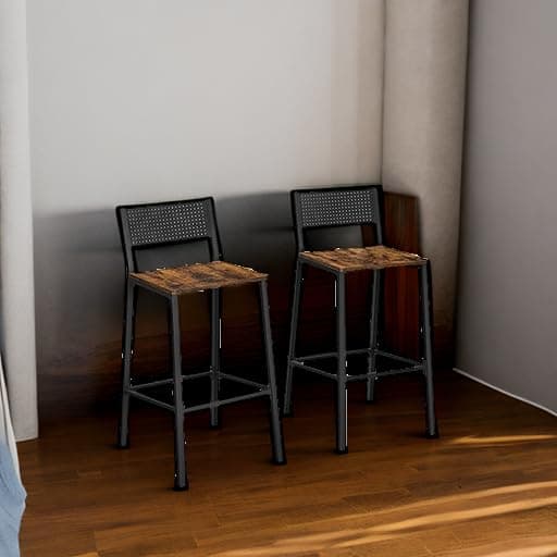 VASAGLE Rustic Brown & Black Industrial Bar Stool Set ULBC070B01