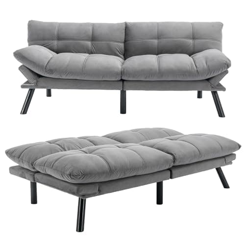 71" Comfortable Convertible Futon Sofa Bed, Velvet Cushion, Twin Size
