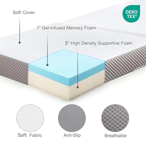 Kingfun Portable Foldable Gel Memory Foam Mattress, Gray, Twin Size