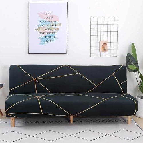 ELEOPTION Full Size Stretch Slipcover for Armless Sofa Bed Black/White