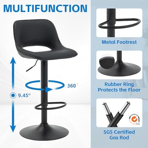 YOUNIKE Black Swivel Bar Stools Set of 2 Adjustable Counter Height