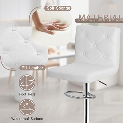 VECELO Modern PU Leather Bar Stools Set, 360° Swivel, White