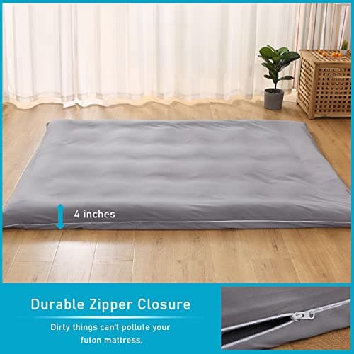 Bedecor Floor Futon Mattress Cover for Traditional Japanese Mattress Grey Full Size