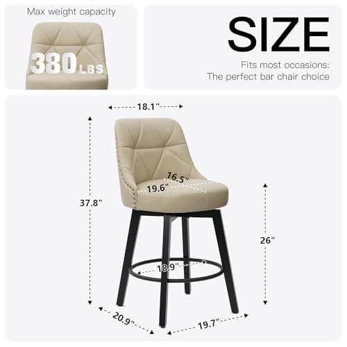 26 Inch Faux Leather Bar Stools with Back, Kitchen Island Counter Height Swivel Stools