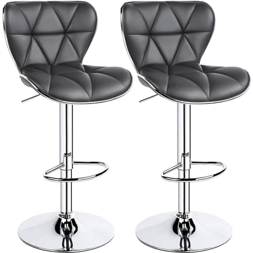 Yaheetech Stylish Grey Adjustable PU Leather Bar Stools, Counter Height, Set of 2