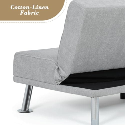 Athena Collection 5 Position Reclining Futon Sofa Bed, Grey Linen Fabric