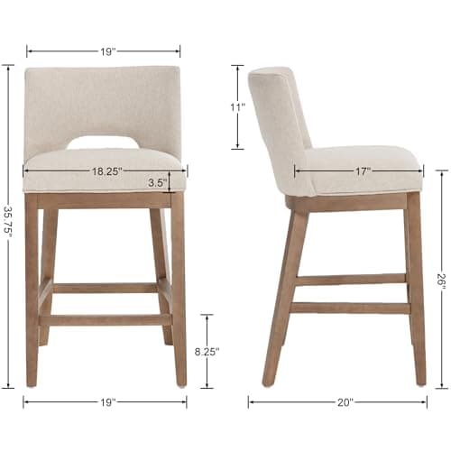 Farmhouse Linen Upholstered Bar Stools Set of 4, 26" Counter Height