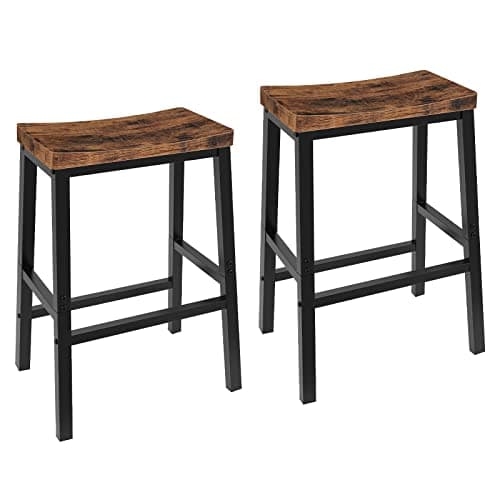 HOOBRO Black Saddle Bar Stools, Set of 2, 23.6 Inch Industrial Kitchen Chairs