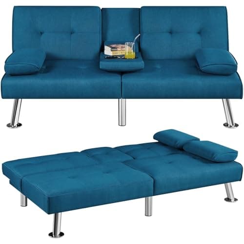 Yaheetech Convertible Sofa Bed Aqua Blue, 772lb Capacity, 3 Angles Recliner