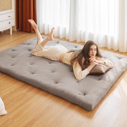 ZonLi Japanese Queen Size Tatami Mattress, 100% Cotton, Grey