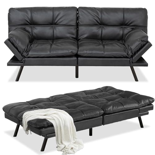 MUUEGM 71" Reversible Recliner Sofa Bed, PU Leather Matte Black