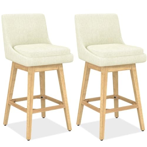 Farmhouse Swivel Barstool Set of 2 with Memory Foam Upholstery and Backrest