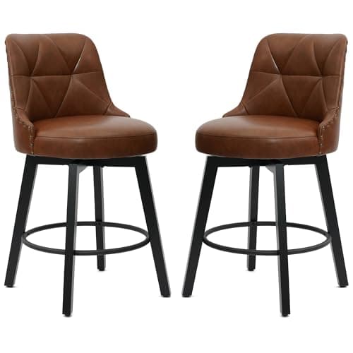 26 Inch Faux Leather Bar Stools with Back, Kitchen Island Counter Height Swivel Stools