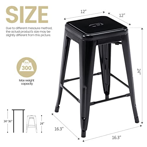 Vogue Furniture Black Metal Bar Stools - 24" Square Seat Indoor-Outdoor Set