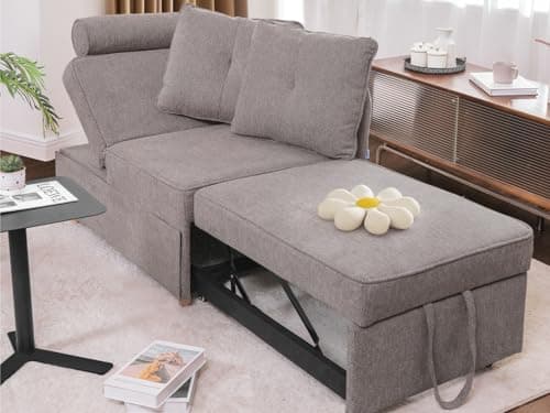4-in-1 Convertible Couch: Linen Fabric Sleeper Sofa Bed with 2 Pillows & 5 Angle Adjustments