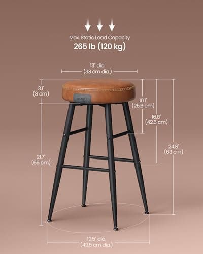 VASAGLE EKHO Collection Counter Height Bar Stool Set, Caramel Brown