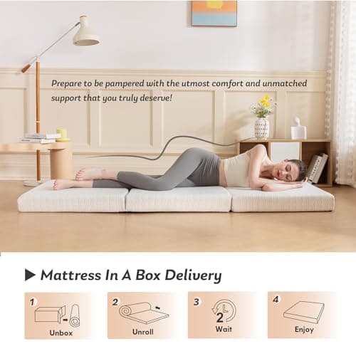 MLILY 3-inch Tri-Fold Single Memory Foam Mattress, White