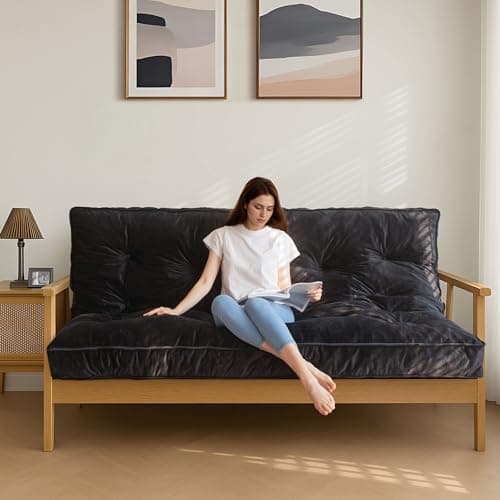 MAXYOYO Full Size Velvet Thick Futon Mattress, Shredded Foam Filling, Black