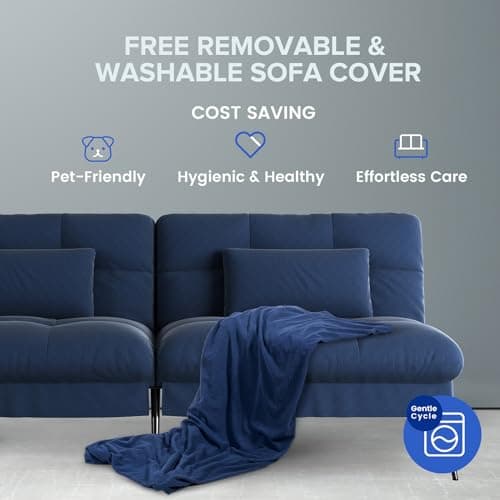 COMHOMA Blue 68" Fabric Adjustable Futon Sofa Bed