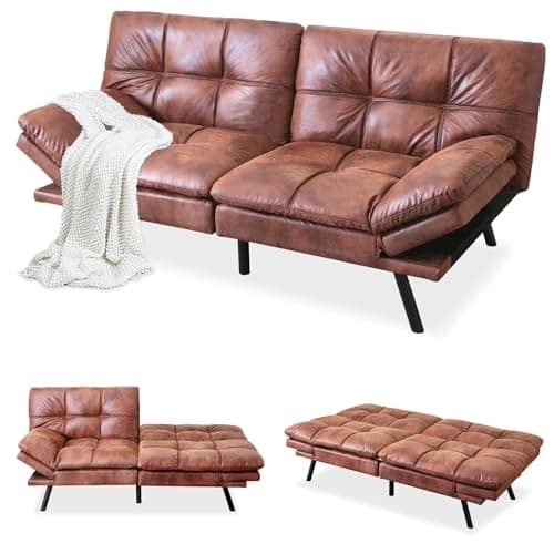 Convertible Memory Foam Futon Sofa Bed with Adjustable Backrest and Armrests, Dark Grey