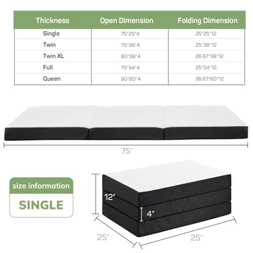 CertiPUR-US Certified 4 Inch Foldable Memory Foam Mattress Pad
