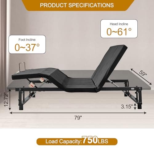 Futhy Queen Size Electric Adjustable Bed, Wireless Remote, Zero Gravity, 4 Ports USB, Under-Bed Nightlight