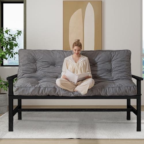YOSHOOT 6 Inch Thick Full Size Futon Mattress, Shredded Foam, Medium Firm, Black(54"x75")